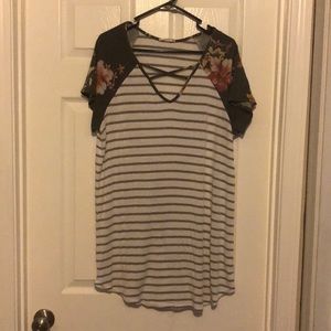 Striped tunic with floral sleeve